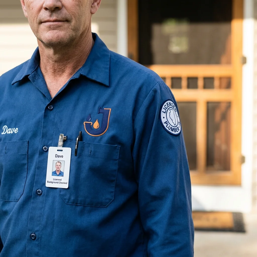 Licensed plumber showing ID badge in Chambersburg, PA