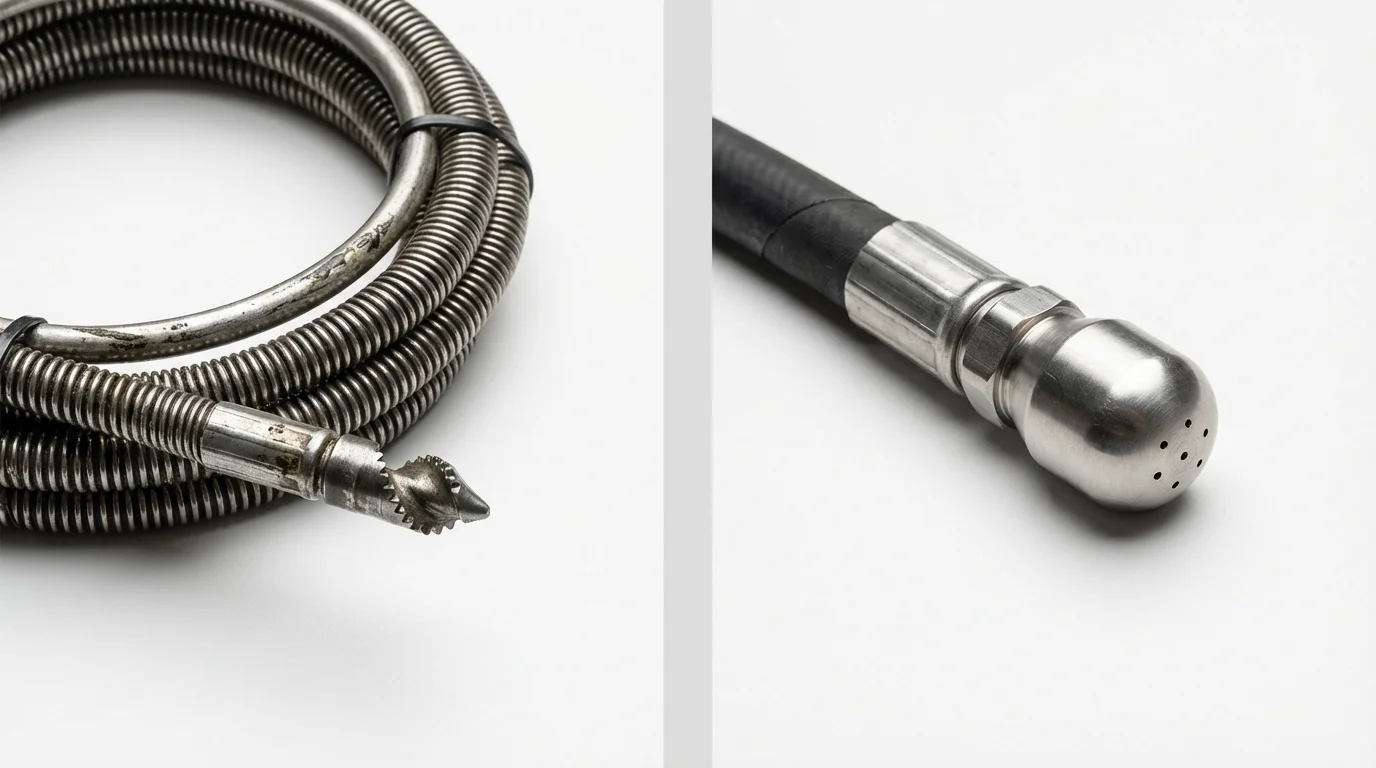 Drain snake cable and hydro jetting nozzle used for drain cleaning in Chambersburg, PA