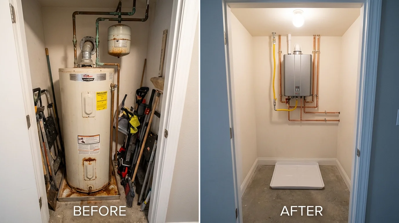 Tank water heater versus wall-mounted tankless unit comparison for Chambersburg, PA homeowners